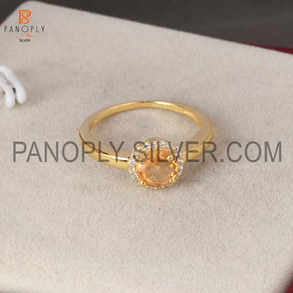 6mm Round Natural Citrine 18k Gold Plated Engagement Ring
