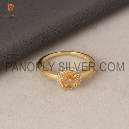 6mm Round Natural Citrine 18k Gold Plated Engagement Ring