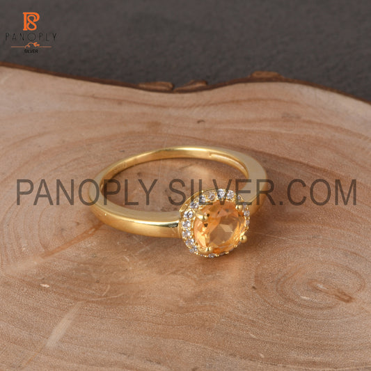 6mm Round Natural Citrine 18k Gold Plated Engagement Ring