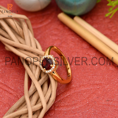 Natural Garnet & CZ 0.5 Micron Gold Plated Halo Rings
