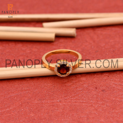 Natural Garnet & CZ 0.5 Micron Gold Plated Halo Rings