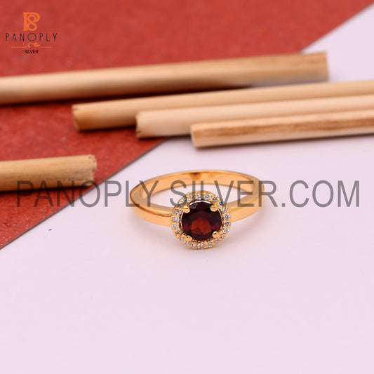 Natural Garnet & CZ 0.5 Micron Gold Plated Halo Rings