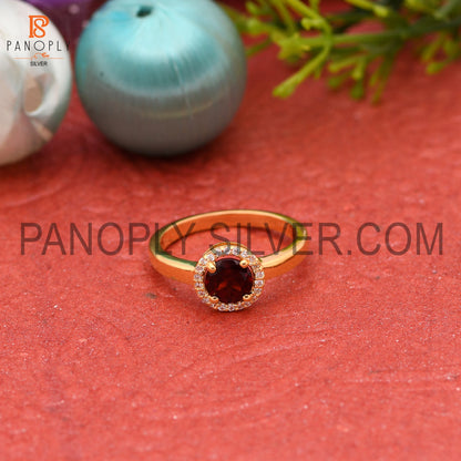 Natural Garnet & CZ 0.5 Micron Gold Plated Halo Rings