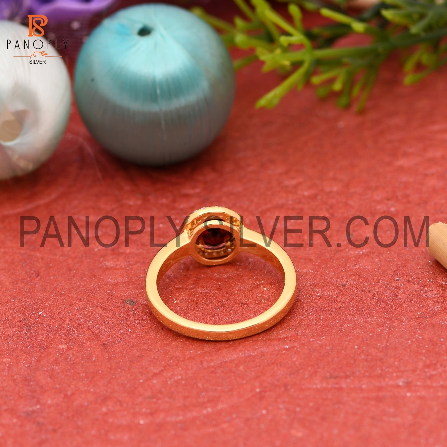 Natural Garnet & CZ 0.5 Micron Gold Plated Halo Rings