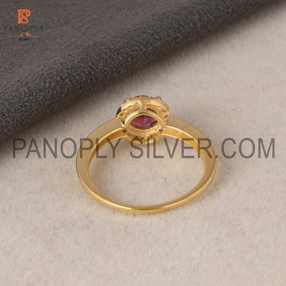Gemstone Pink Tourmaline 18k Gold Plated Engagement Ring