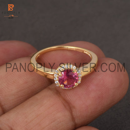 Gemstone Pink Tourmaline 18k Gold Plated Engagement Ring