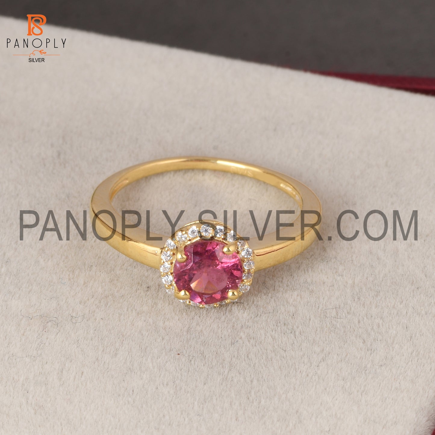 Gemstone Pink Tourmaline 18k Gold Plated Engagement Ring