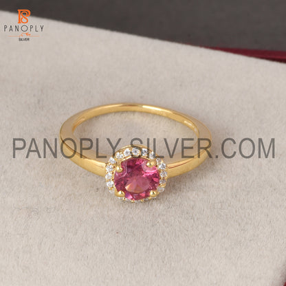 Gemstone Pink Tourmaline 18k Gold Plated Engagement Ring