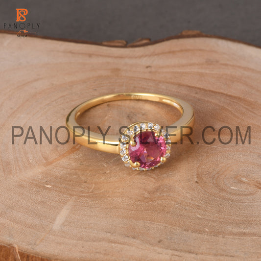 Gemstone Pink Tourmaline 18k Gold Plated Engagement Ring