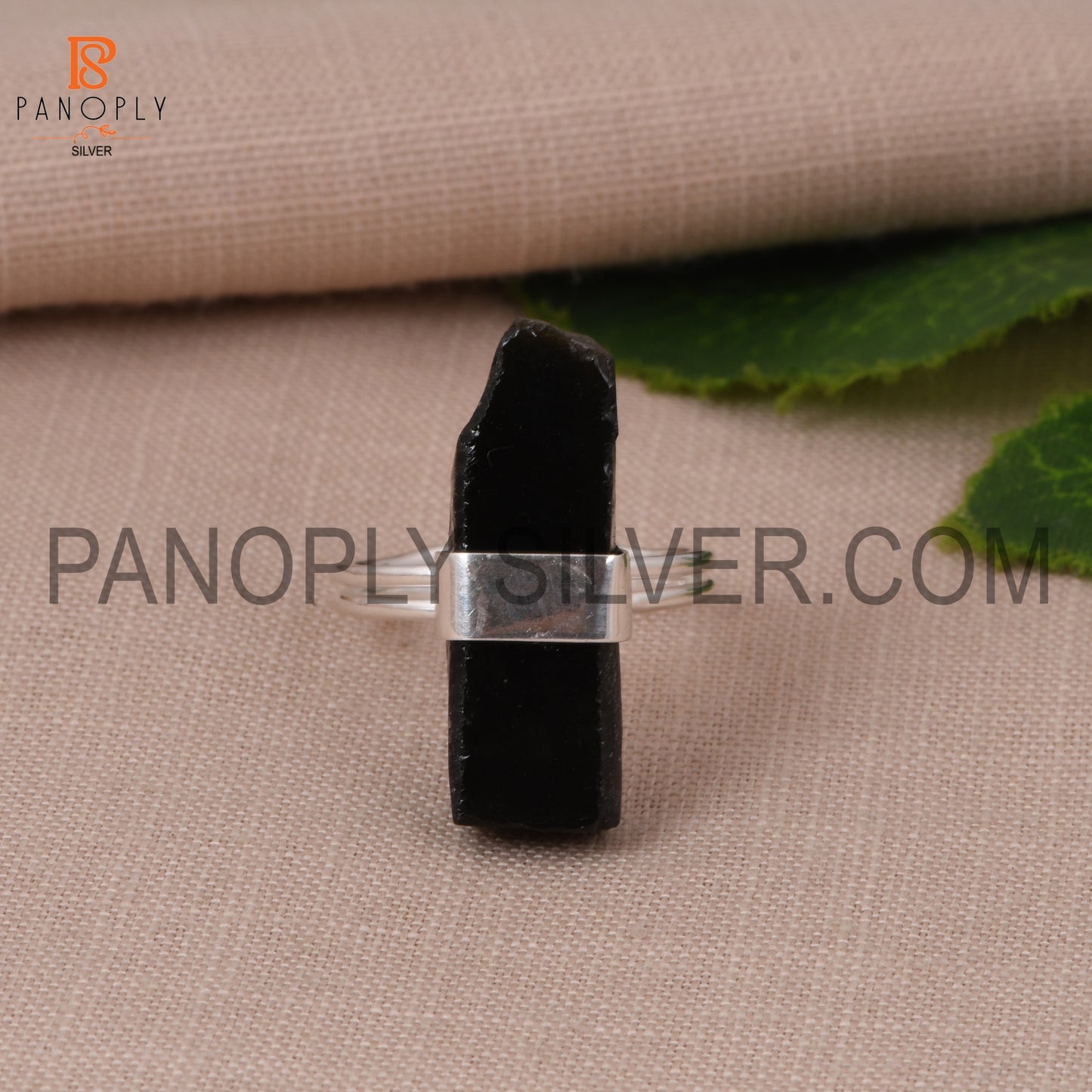 Gem Black Obsidian Double Band Adjustable Rough Silver Rings