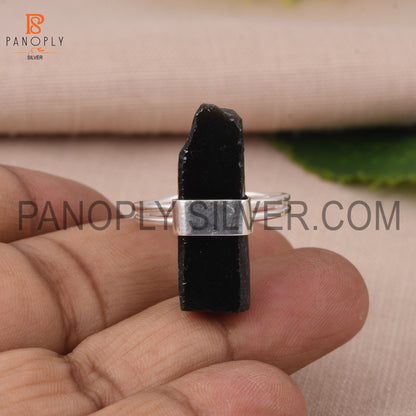 Gem Black Obsidian Double Band Adjustable Rough Silver Rings