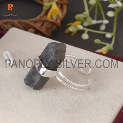 Labradorite Bar Adjustable Rough Silver Rings