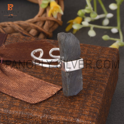 Labradorite Bar Adjustable Rough Silver Rings