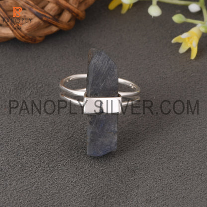 Labradorite Bar Adjustable Rough Silver Rings