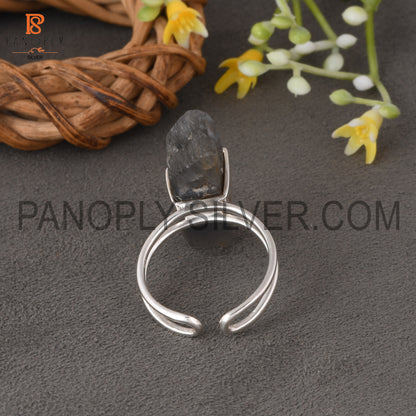 Labradorite Bar Adjustable Rough Silver Rings