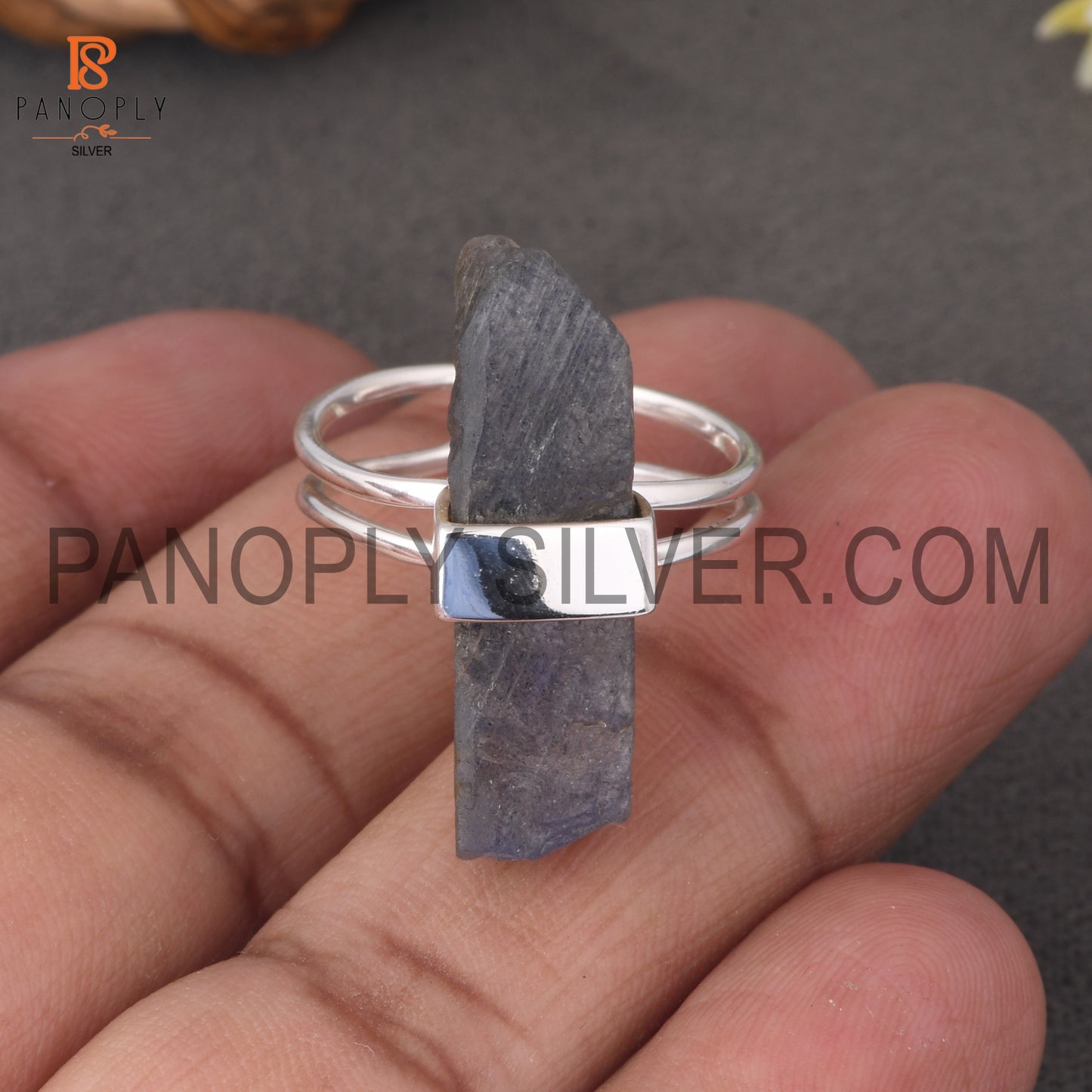 Labradorite Bar Adjustable Rough Silver Rings