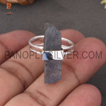 Labradorite Bar Adjustable Rough Silver Rings