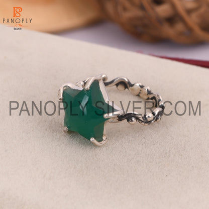 Green Onyx Star 925 Quality Prong Set Filigree Band Rings