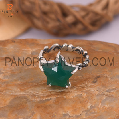 Green Onyx Star 925 Quality Prong Set Filigree Band Rings