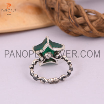 Green Onyx Star 925 Quality Prong Set Filigree Band Rings