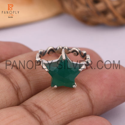 Green Onyx Star 925 Quality Prong Set Filigree Band Rings