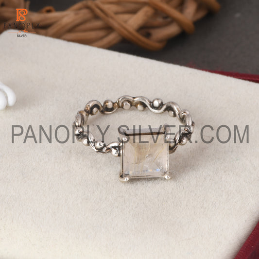 Golden Rutile Cut Square Beautiful Silver Oxidized Ring