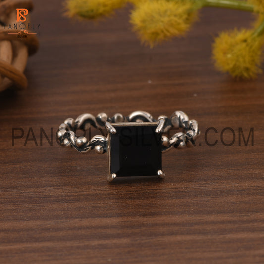 Black Onyx Square 925 Quality Prong Set Filigree Band Rings