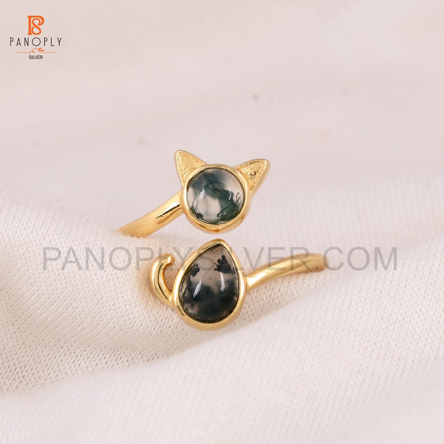 925 Silver Gold Plated Cute Cat Animals Ring