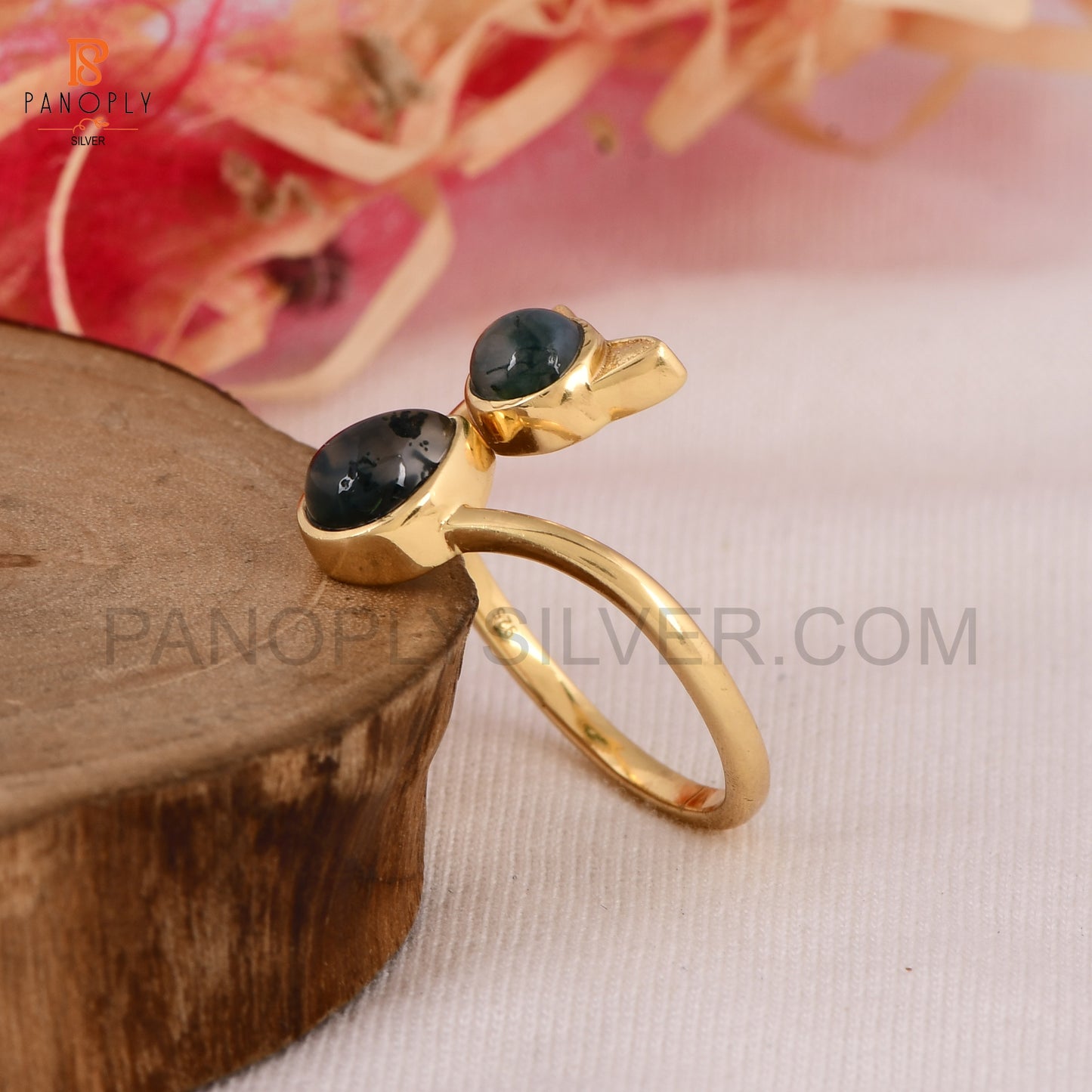 925 Silver Gold Plated Cute Cat Animals Ring