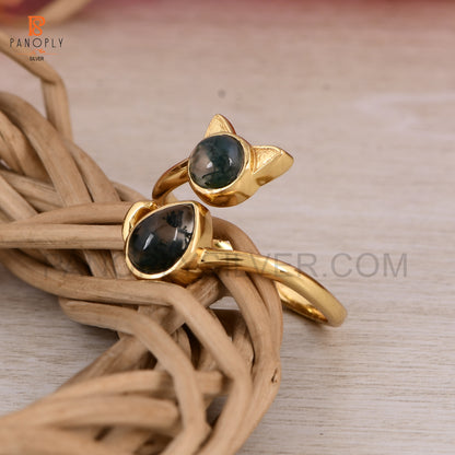 925 Silver Gold Plated Cute Cat Animals Ring