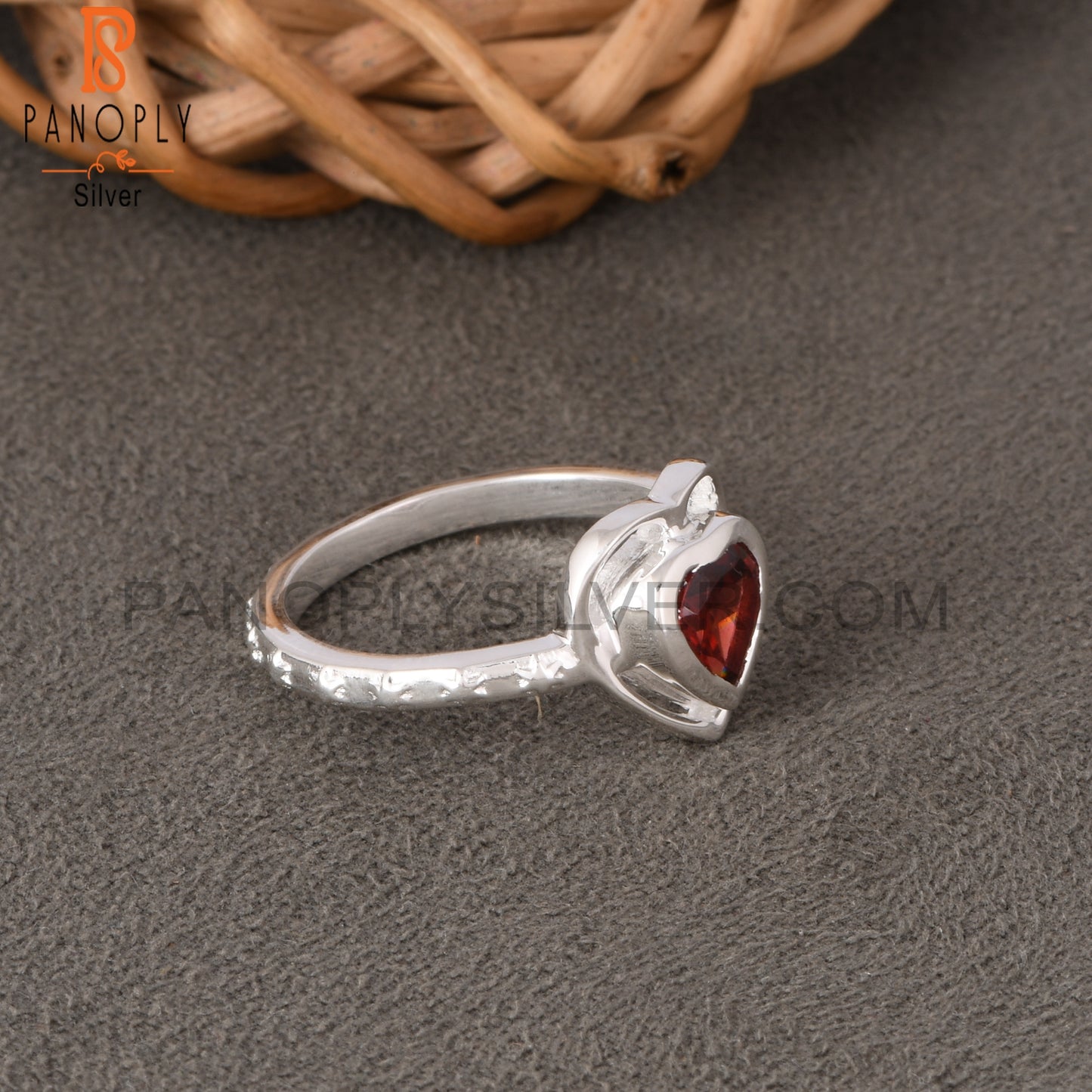 Garnet Heart 925 Sterling Silver Ring