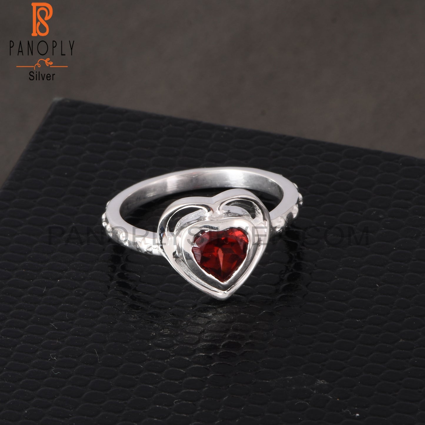 Garnet Heart 925 Sterling Silver Ring