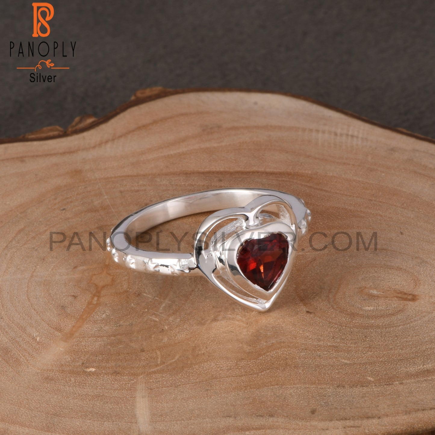 Garnet Heart 925 Sterling Silver Ring