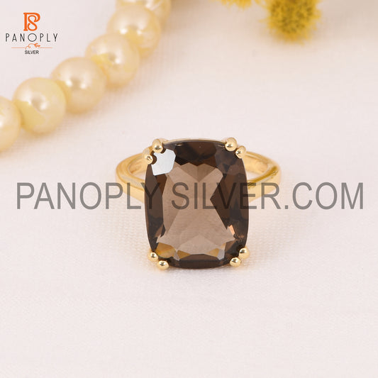 Natural Smoky Gemstone 0.5 Micron Gold Plated Rings