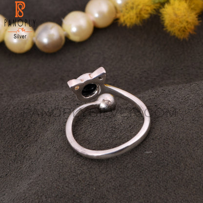 Cat Shaped Stone Black Onyx Cute Animals Rings