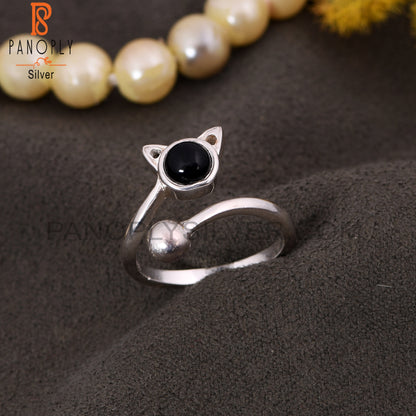 Cat Shaped Stone Black Onyx Cute Animals Rings