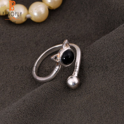 Cat Shaped Stone Black Onyx Cute Animals Rings