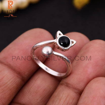 Cat Shaped Stone Black Onyx Cute Animals Rings