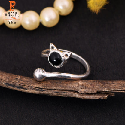 Cat Shaped Stone Black Onyx Cute Animals Rings