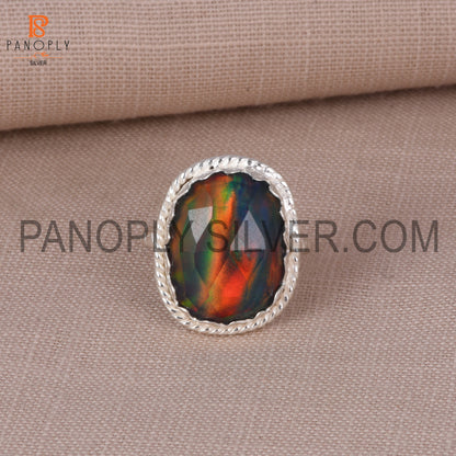 Aurora Opal Red Green Beautiful 925 Silver Ring