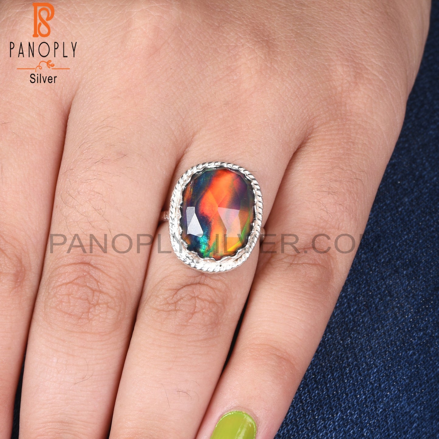 Aurora Opal Green 925 Sterling Silver Engagement Rings