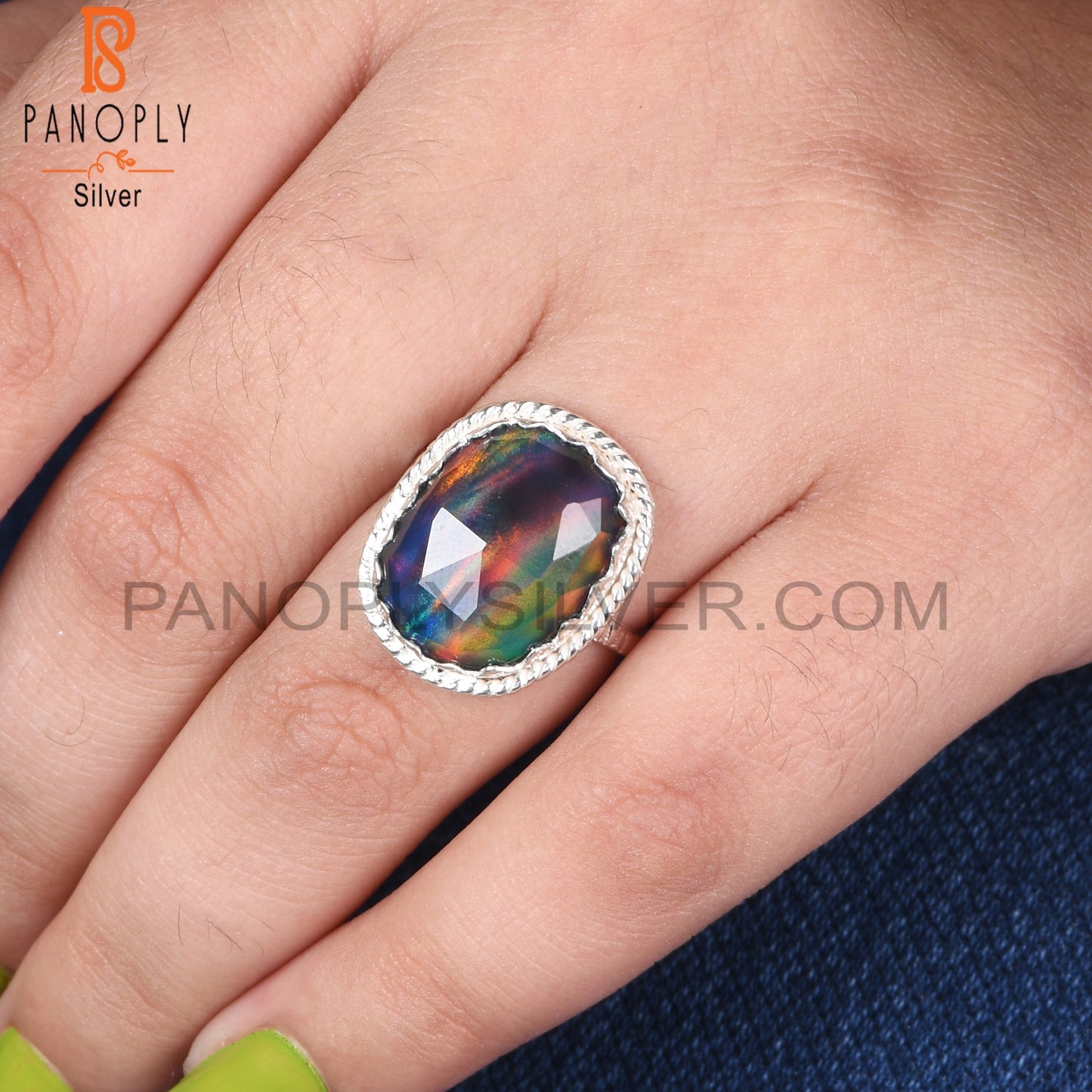 Aurora Opal Green 925 Sterling Silver Engagement Rings