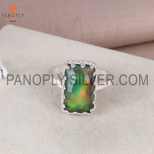 Aurora Opal Red Green Beautiful 925 Silver Ring