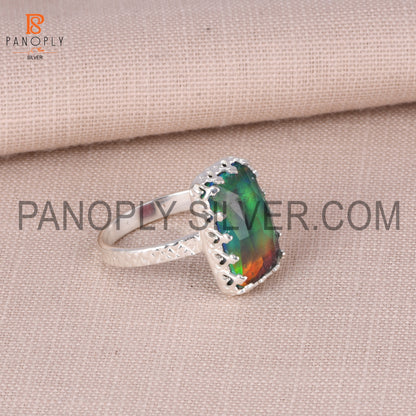 Aurora Opal Red Green Beautiful 925 Silver Ring