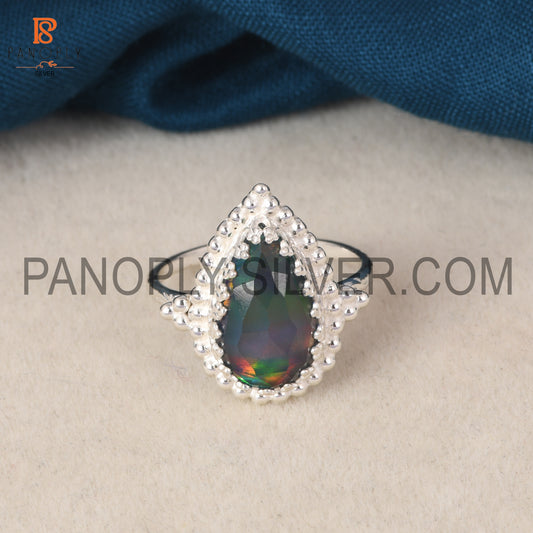 Aurora Opal Red Green 925 Silver Handmade Ring