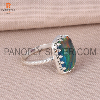 Opal Red Green 925 Silver Handmade Octagon Aurora Ring
