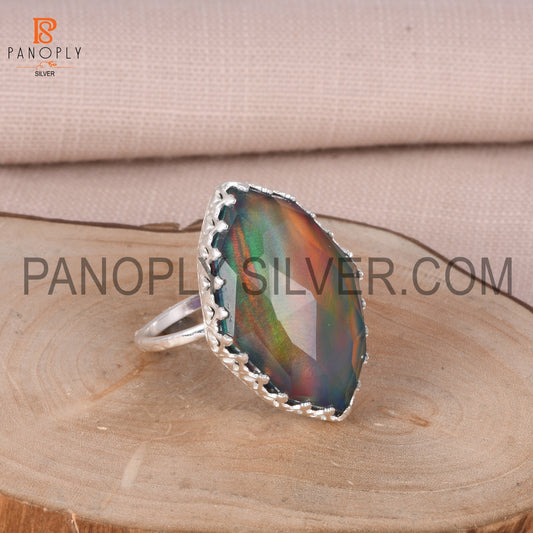 Opal Red Green 925 Silver Handmade Aurora Ring