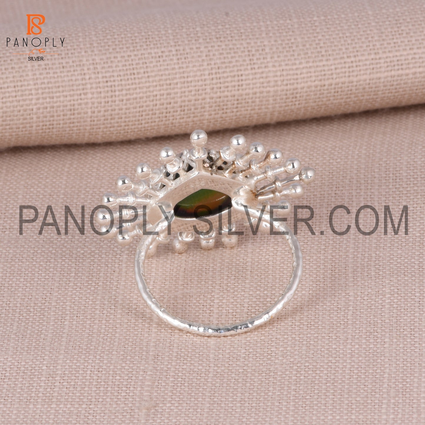 Flower Shape Aurora Opal Red Green Gems Silver Ring