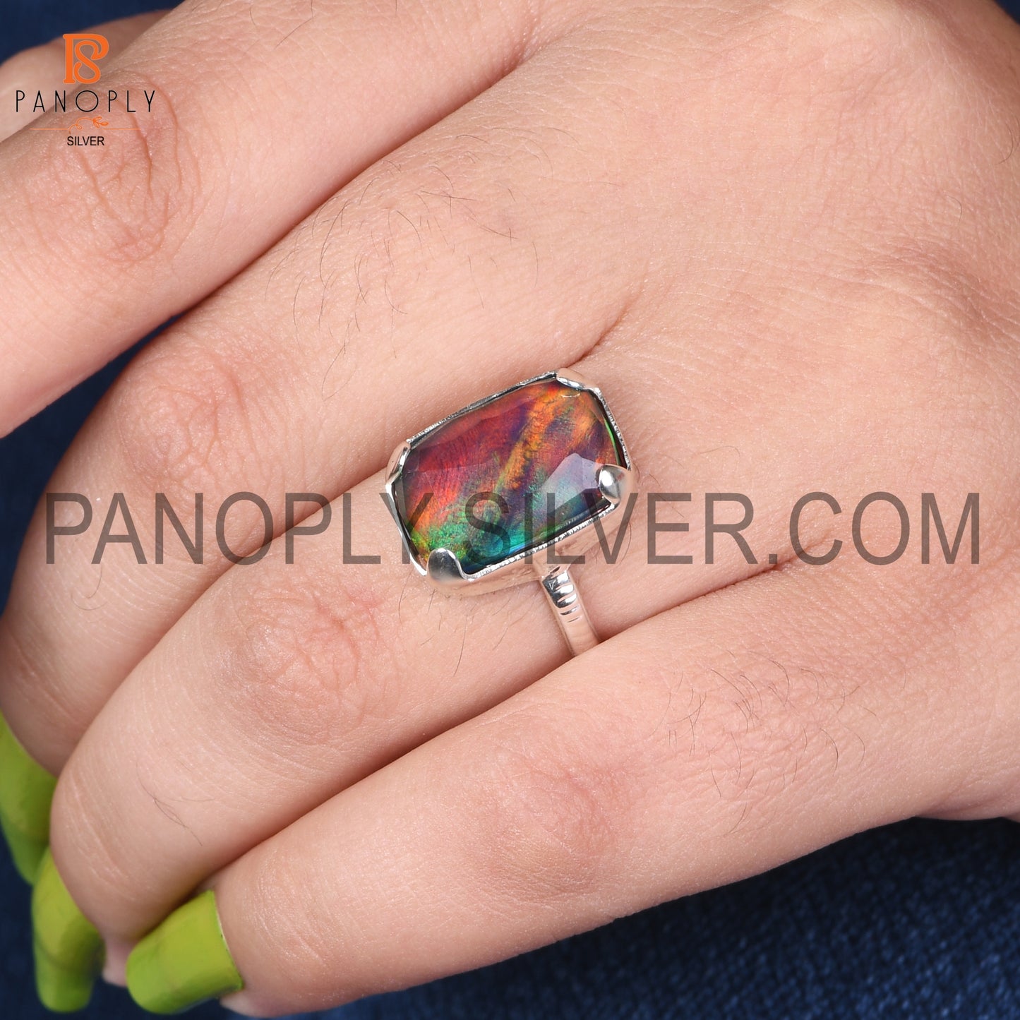925 Silver Opal red Green Gems Jewelry For Women Ring