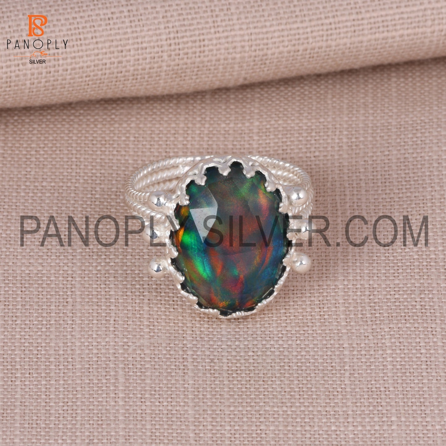 925 Silver Red Green Gems Jewelry For Women Aurora Opal Ring